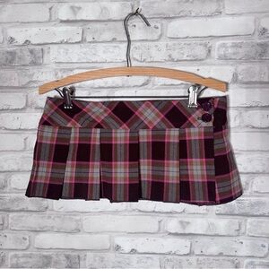 Y2K Vintage Salt and Pepper Pink Brown Plaid Micro Mini Button Skirt